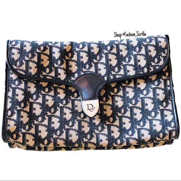 Vintage Christian Dior Blue Gold & Black 70’s Oblique Jacquard Logo Flap bag - Picture 9 of 9